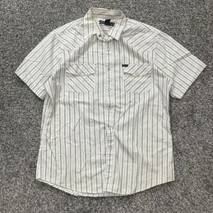 Y2K Bullhead Western Pearl Snap Striped Cotton Shirt White Mens L Skater